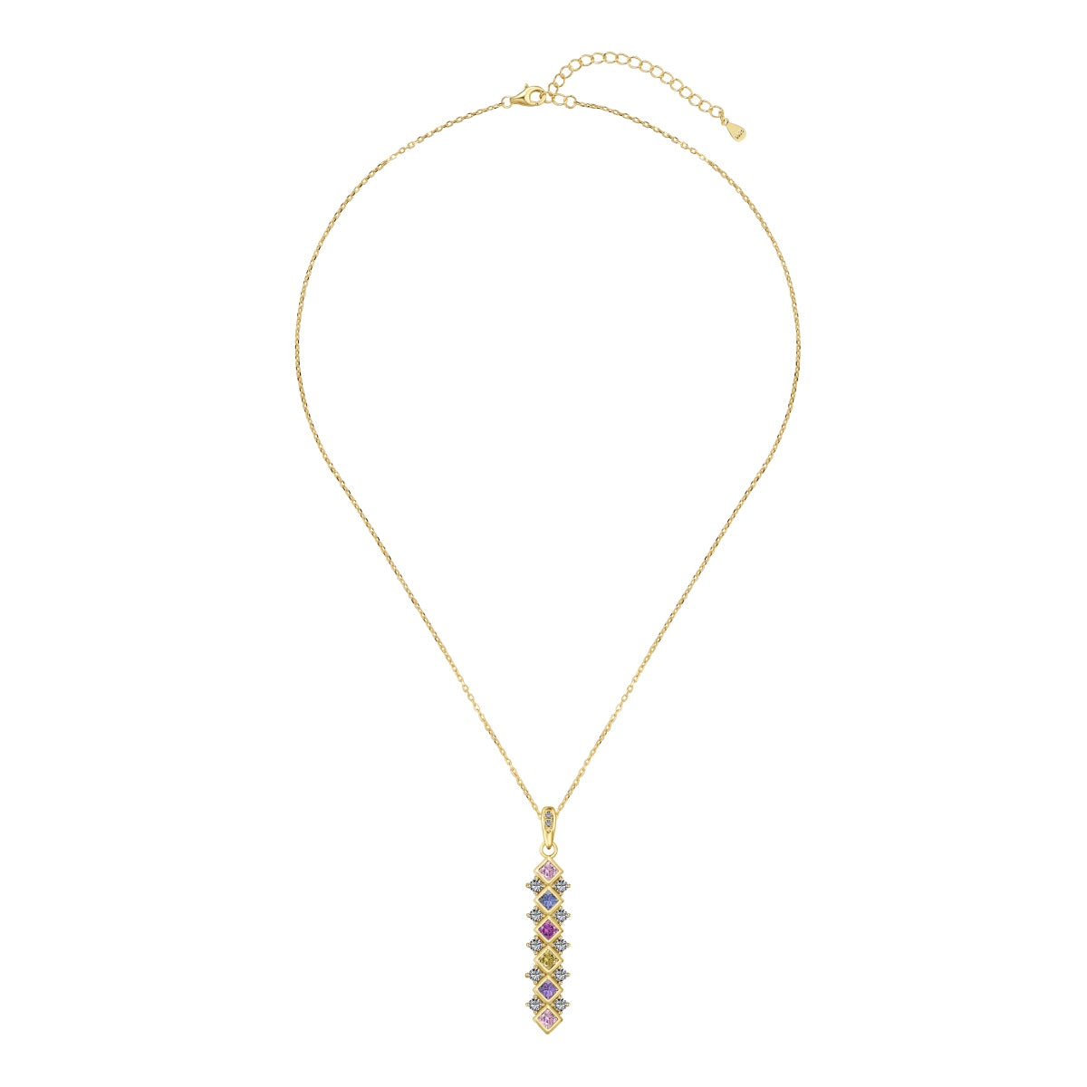 925 Sterling silver chain with square zirconia pendant, 18K gold-plated