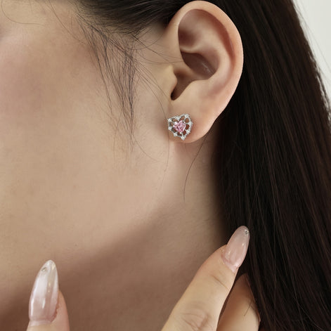 Heart stud earrings 925 silver with zirconia stones