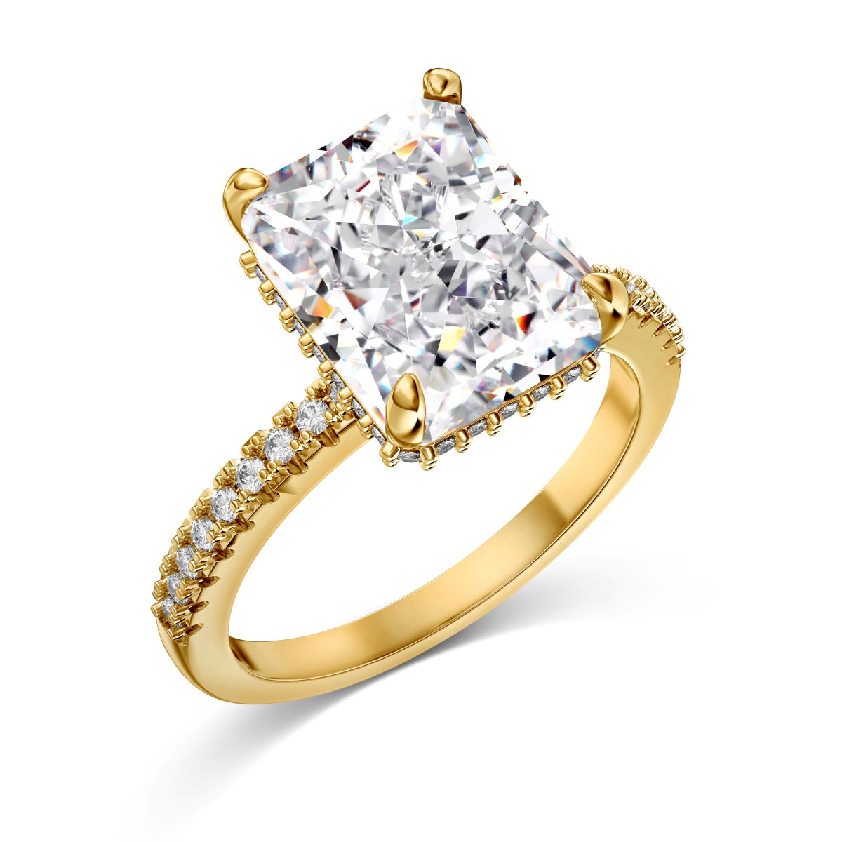 925 silver ring with square zirconia, 18K gold-plated