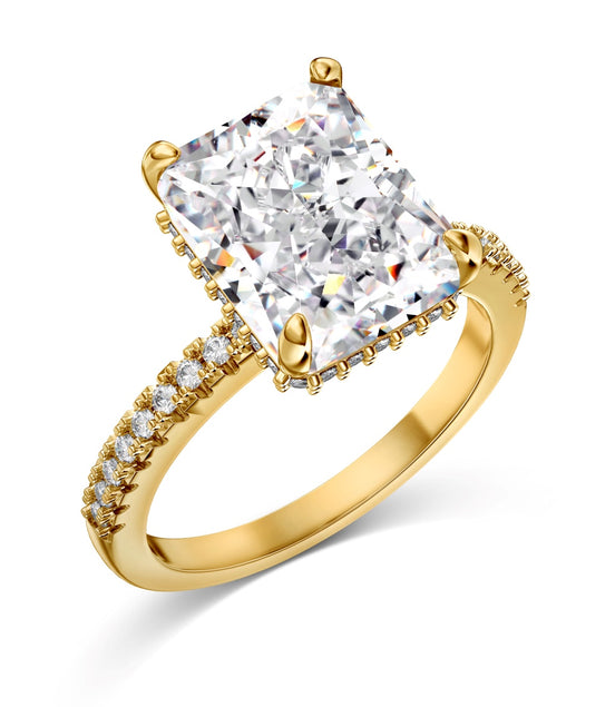 925 silver ring with square zirconia, 18K gold-plated