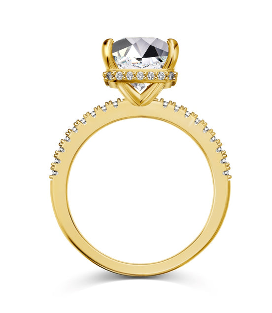 925 silver ring with square zirconia, 18K gold-plated