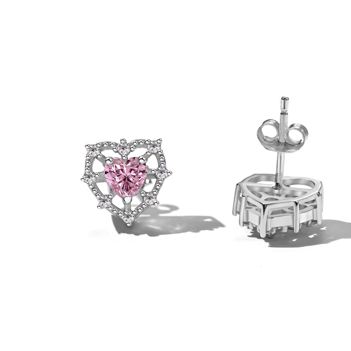 Heart stud earrings 925 silver with zirconia stones