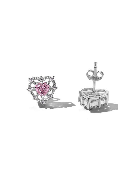 Heart stud earrings 925 silver with zirconia stones