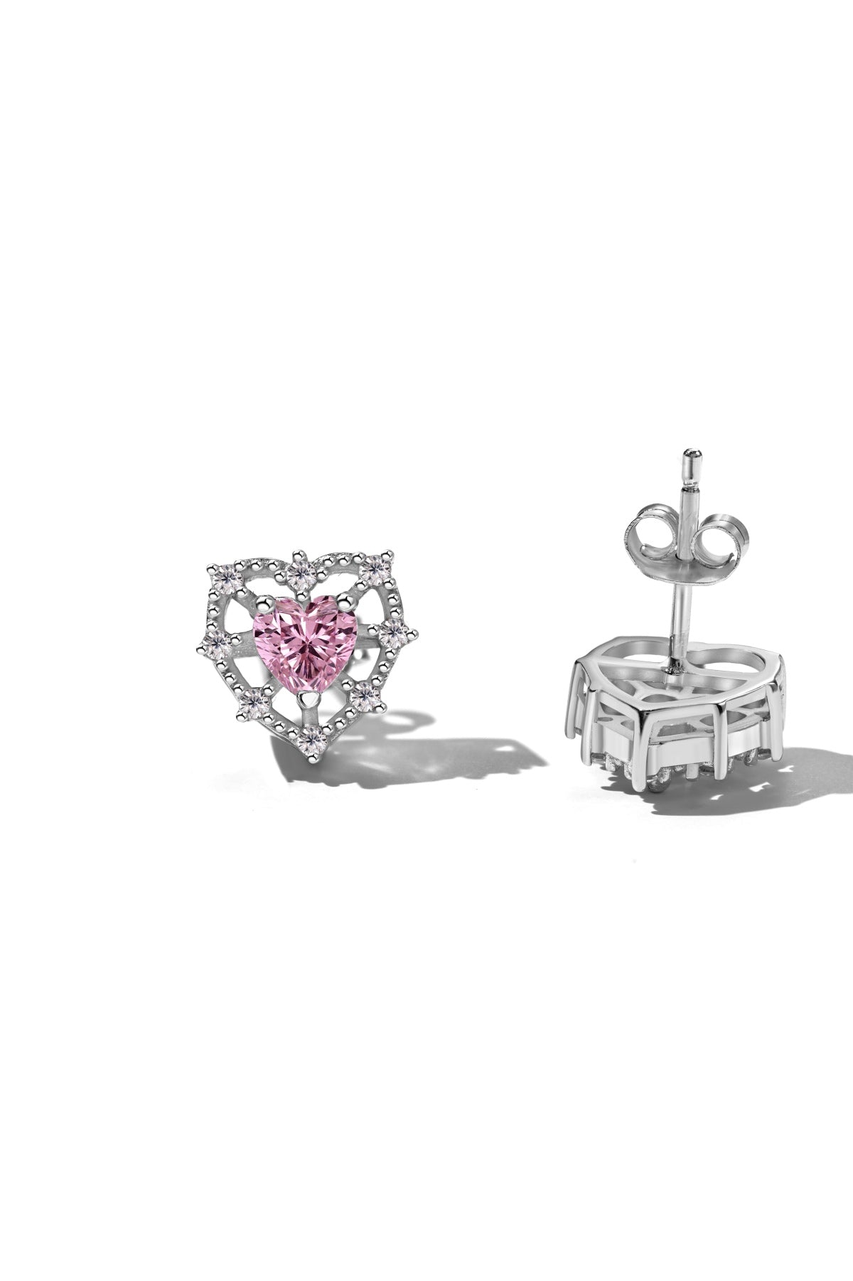 Heart stud earrings 925 silver with zirconia stones