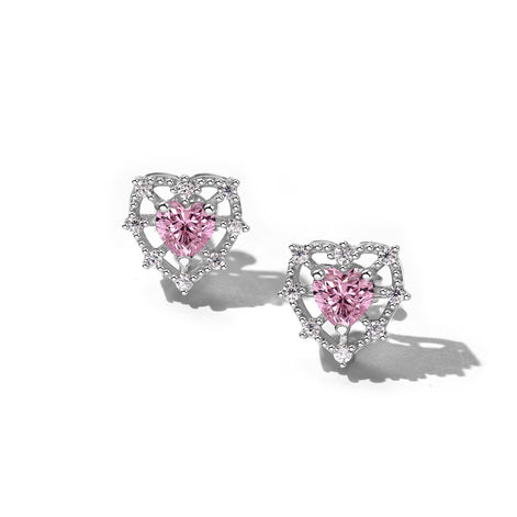 Heart stud earrings 925 silver with zirconia stones