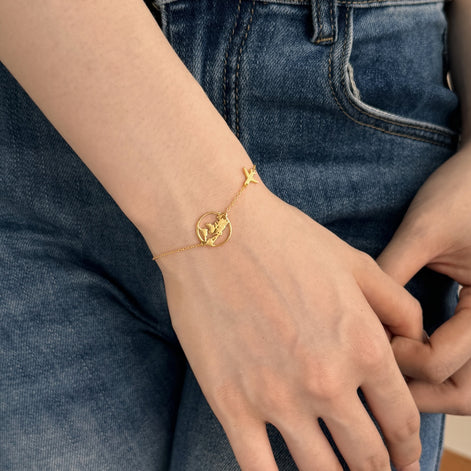 Bracelet with globe and airplane – sterling silver gold-plated