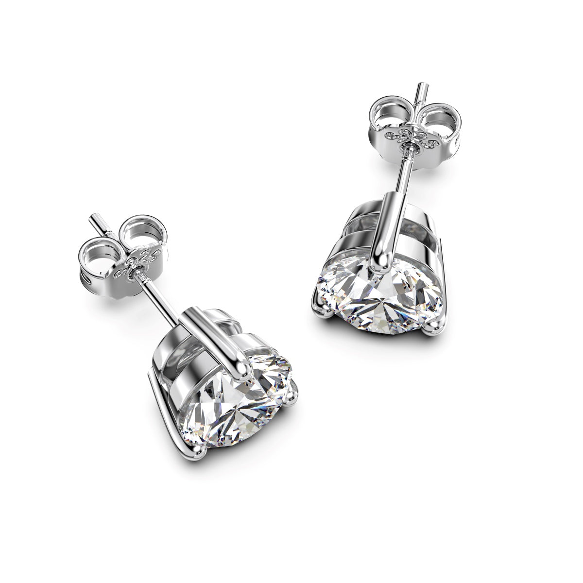 Stud earrings made of 925 silver with large round zirconia stone