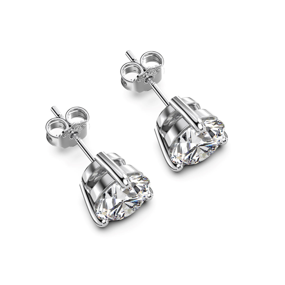 Stud earrings made of 925 silver with large round zirconia stone