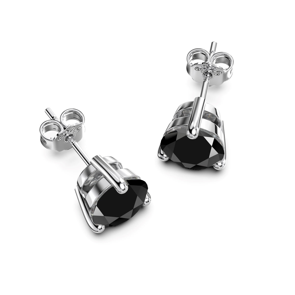 Stud earrings made of 925 sterling silver with black zirconia