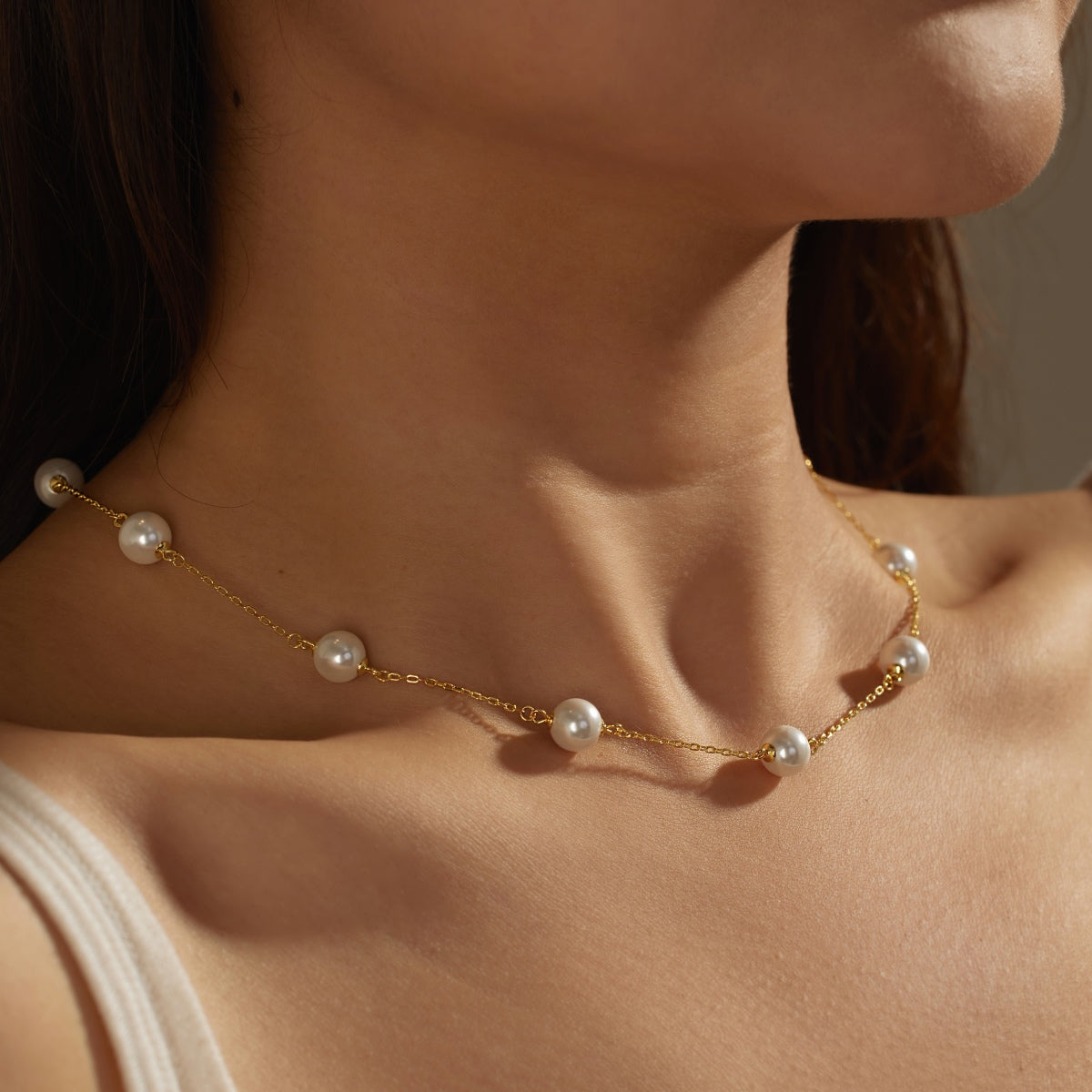 18K gold-plated chain made of 925 sterling silver with real pearls