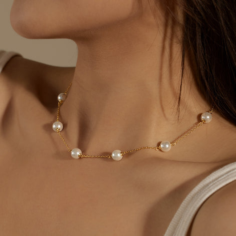 18K gold-plated chain made of 925 sterling silver with real pearls
