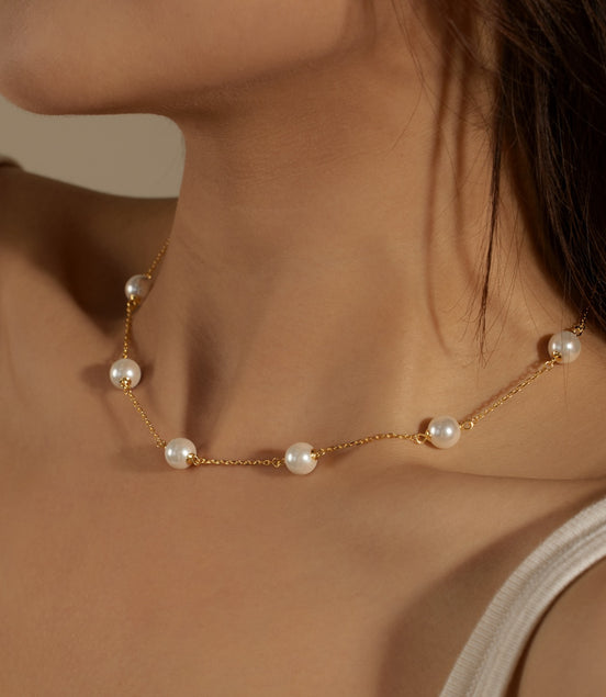 18K gold-plated chain made of 925 sterling silver with real pearls