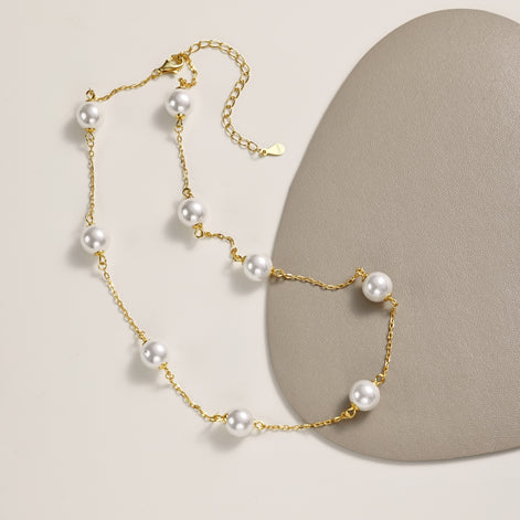 18K gold-plated chain made of 925 sterling silver with real pearls