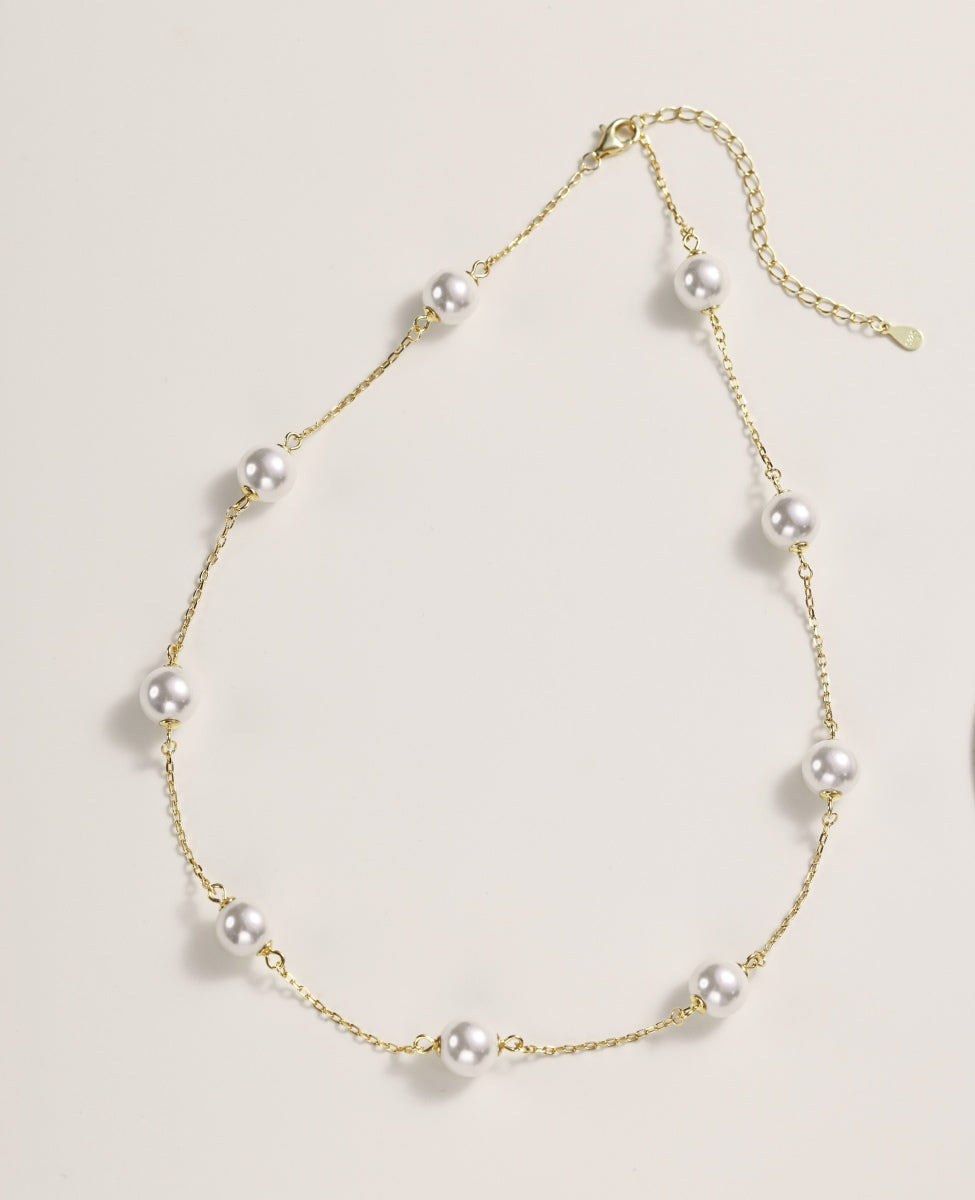18K gold-plated chain made of 925 sterling silver with real pearls