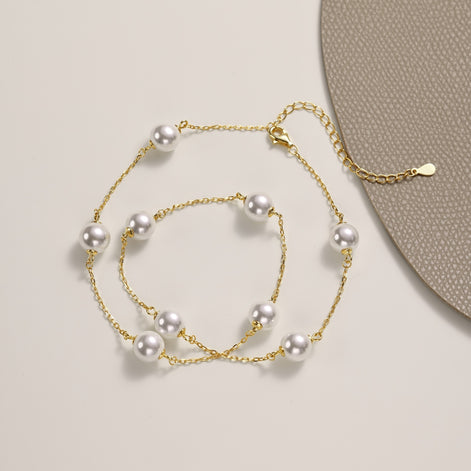 18K gold-plated chain made of 925 sterling silver with real pearls