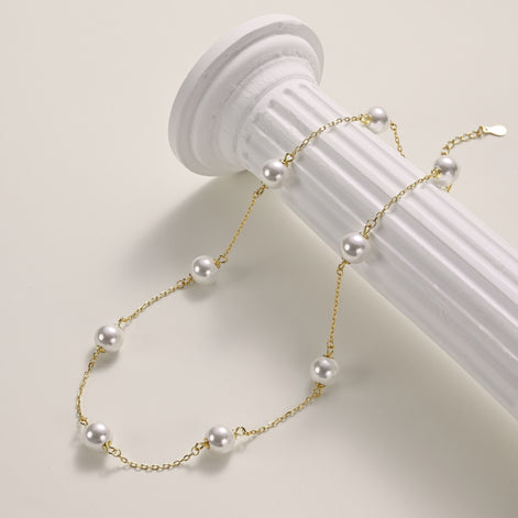 18K gold-plated chain made of 925 sterling silver with real pearls