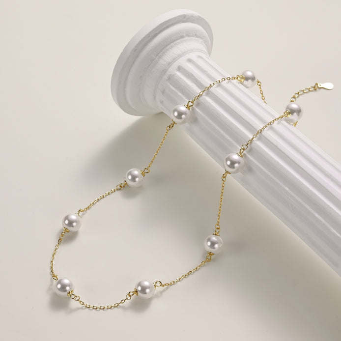 18K gold-plated chain made of 925 sterling silver with real pearls