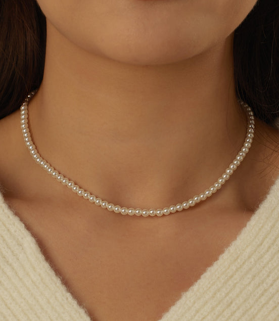 Genuine freshwater pearl necklace made of 925 sterling silver – 4 mm pearls