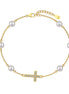Bracelet with genuine pearls and cross pendant – gold-plated sterling silver