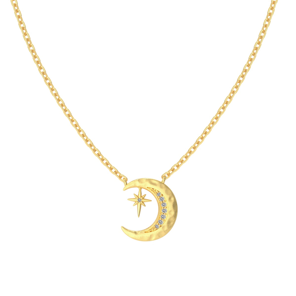925 silver chain with crescent moon & star pendant - 18K gold-plated
