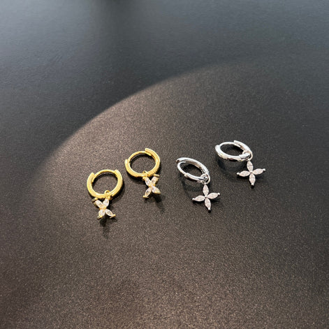 Hoop earrings with flower pendant 925 Sterling silver or 18K gold plated with zirconia