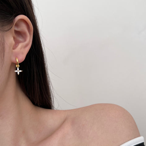 Hoop earrings with flower pendant 925 Sterling silver or 18K gold plated with zirconia