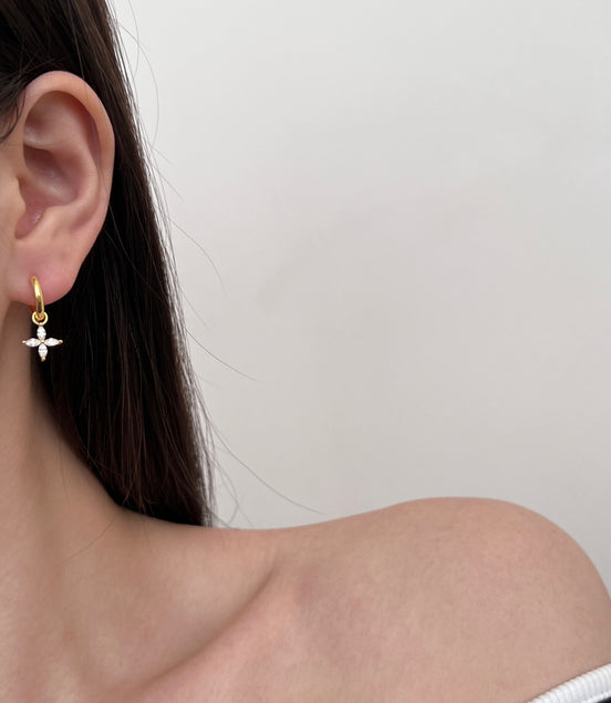 Hoop earrings with flower pendant 925 Sterling silver or 18K gold plated with zirconia