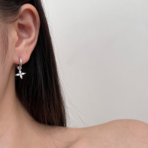 Hoop earrings with flower pendant 925 Sterling silver or 18K gold plated with zirconia