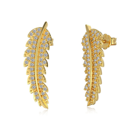 925 Sterling Silver Stud Earrings – 18K gold plated in leaf shape with zirconia
