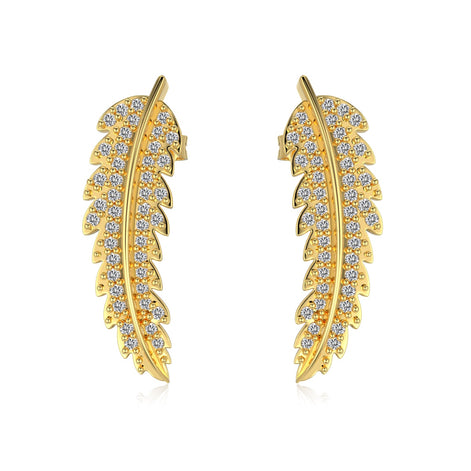 925 Sterling Silver Stud Earrings – 18K gold plated in leaf shape with zirconia