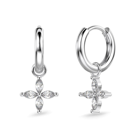 Hoop earrings with flower pendant 925 Sterling silver or 18K gold plated with zirconia