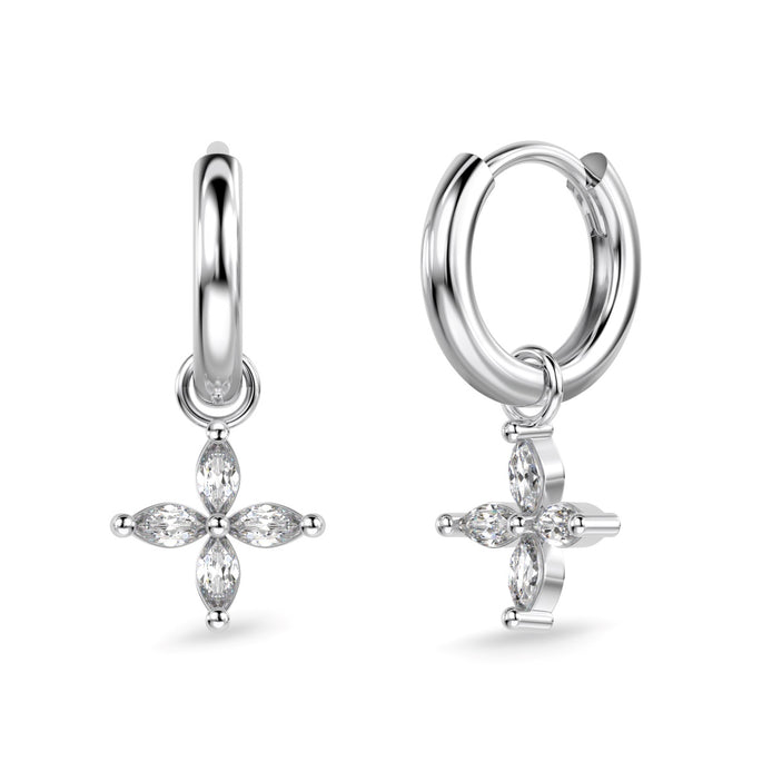 Hoop earrings with flower pendant 925 Sterling silver or 18K gold plated with zirconia