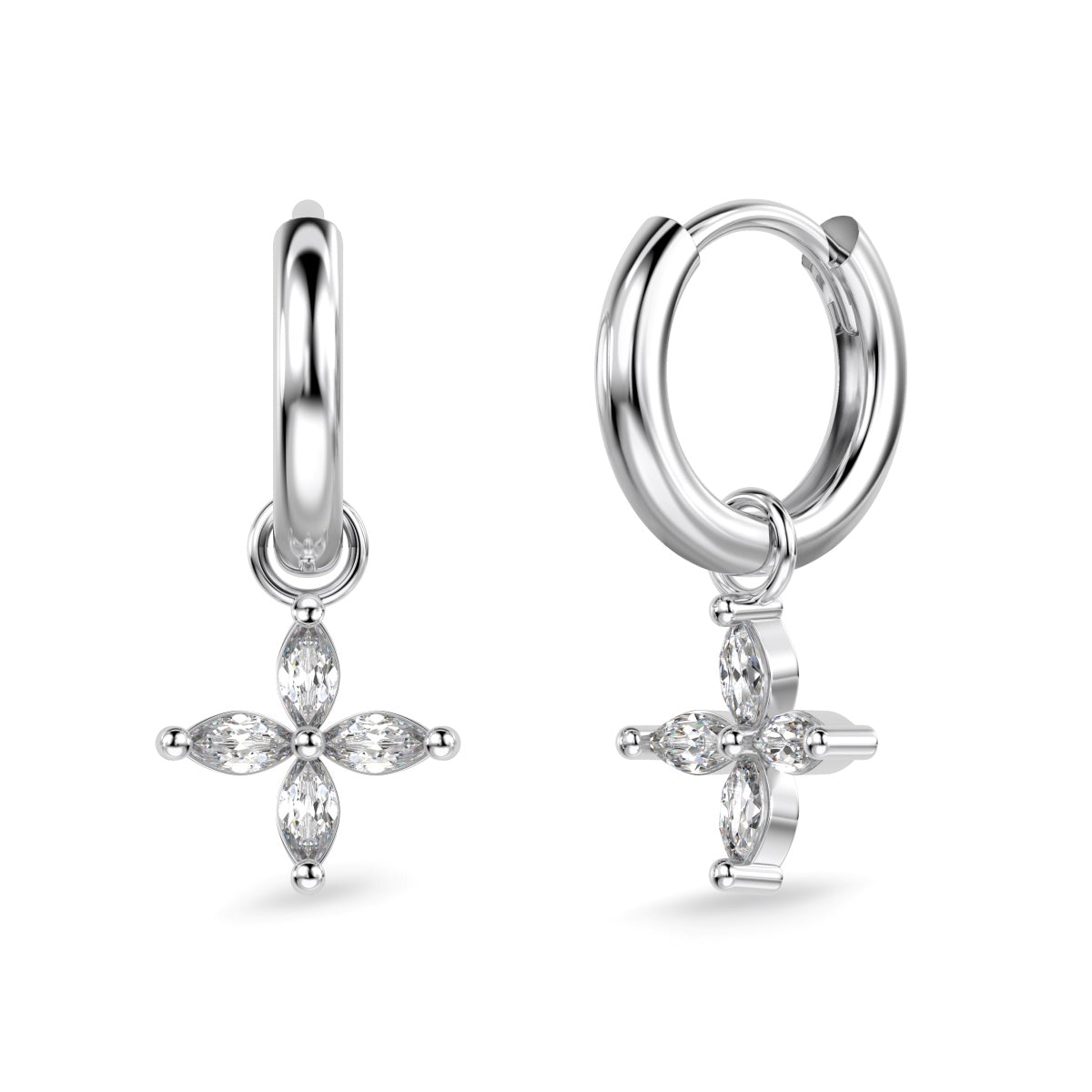 Hoop earrings with flower pendant 925 Sterling silver or 18K gold plated with zirconia