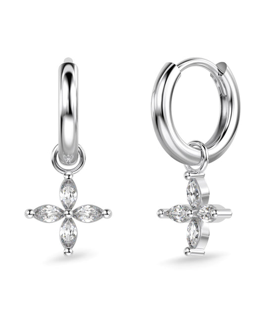 Hoop earrings with flower pendant 925 Sterling silver or 18K gold plated with zirconia