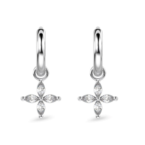 Hoop earrings with flower pendant 925 Sterling silver or 18K gold plated with zirconia