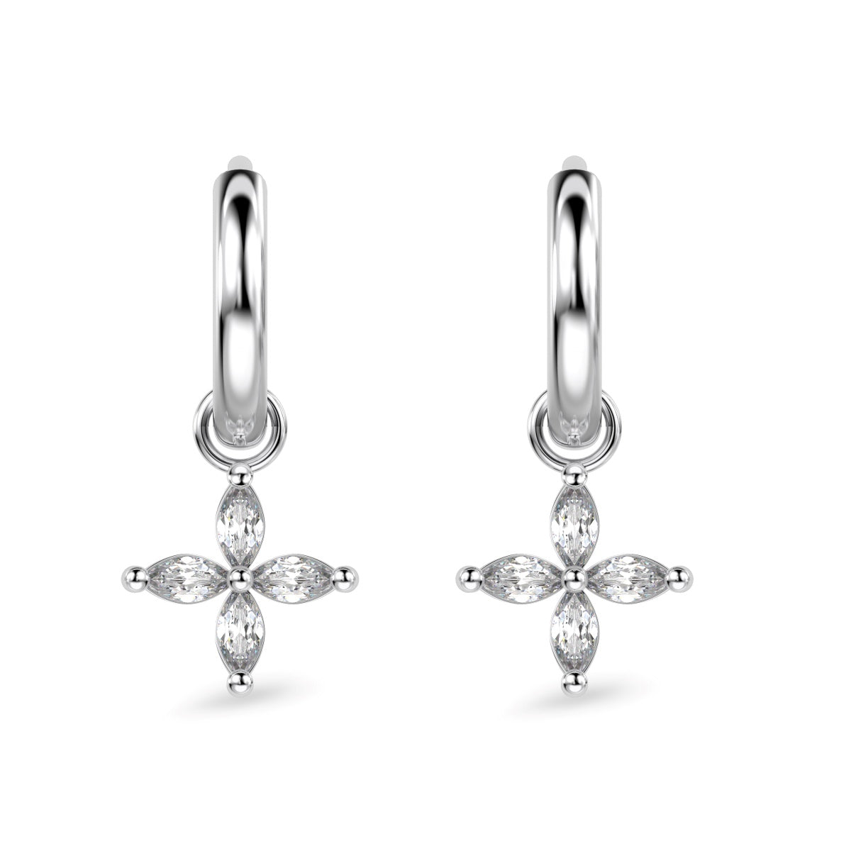 Hoop earrings with flower pendant 925 Sterling silver or 18K gold plated with zirconia