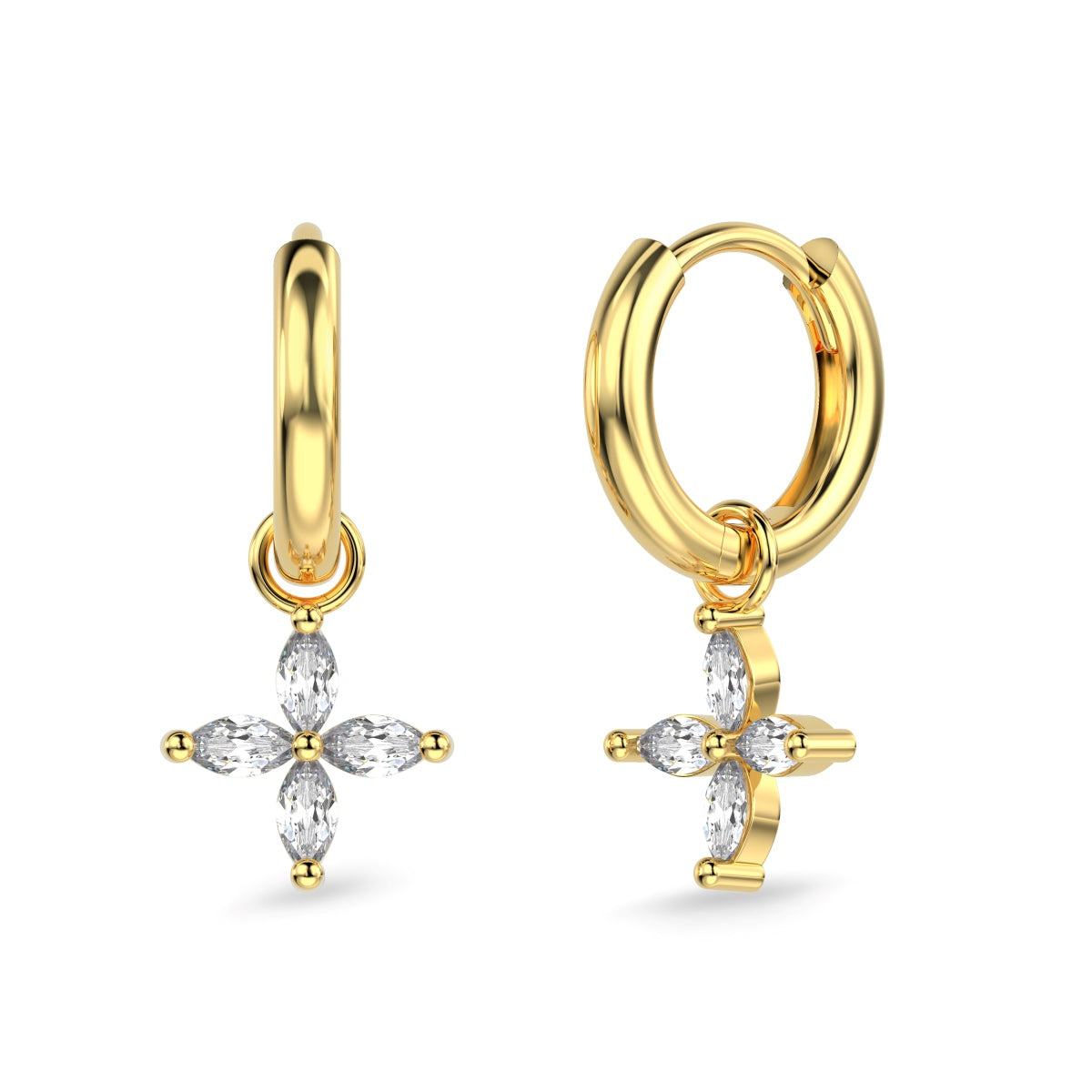 Hoop earrings with flower pendant 925 Sterling silver or 18K gold plated with zirconia