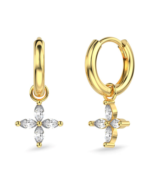 Hoop earrings with flower pendant 925 Sterling silver or 18K gold plated with zirconia
