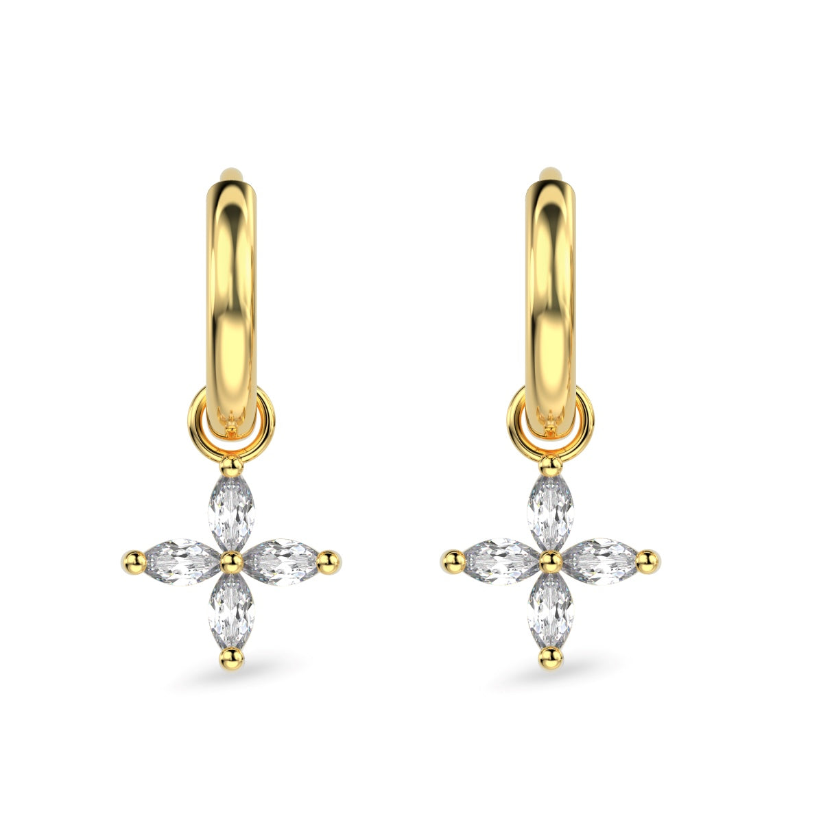 Hoop earrings with flower pendant 925 Sterling silver or 18K gold plated with zirconia