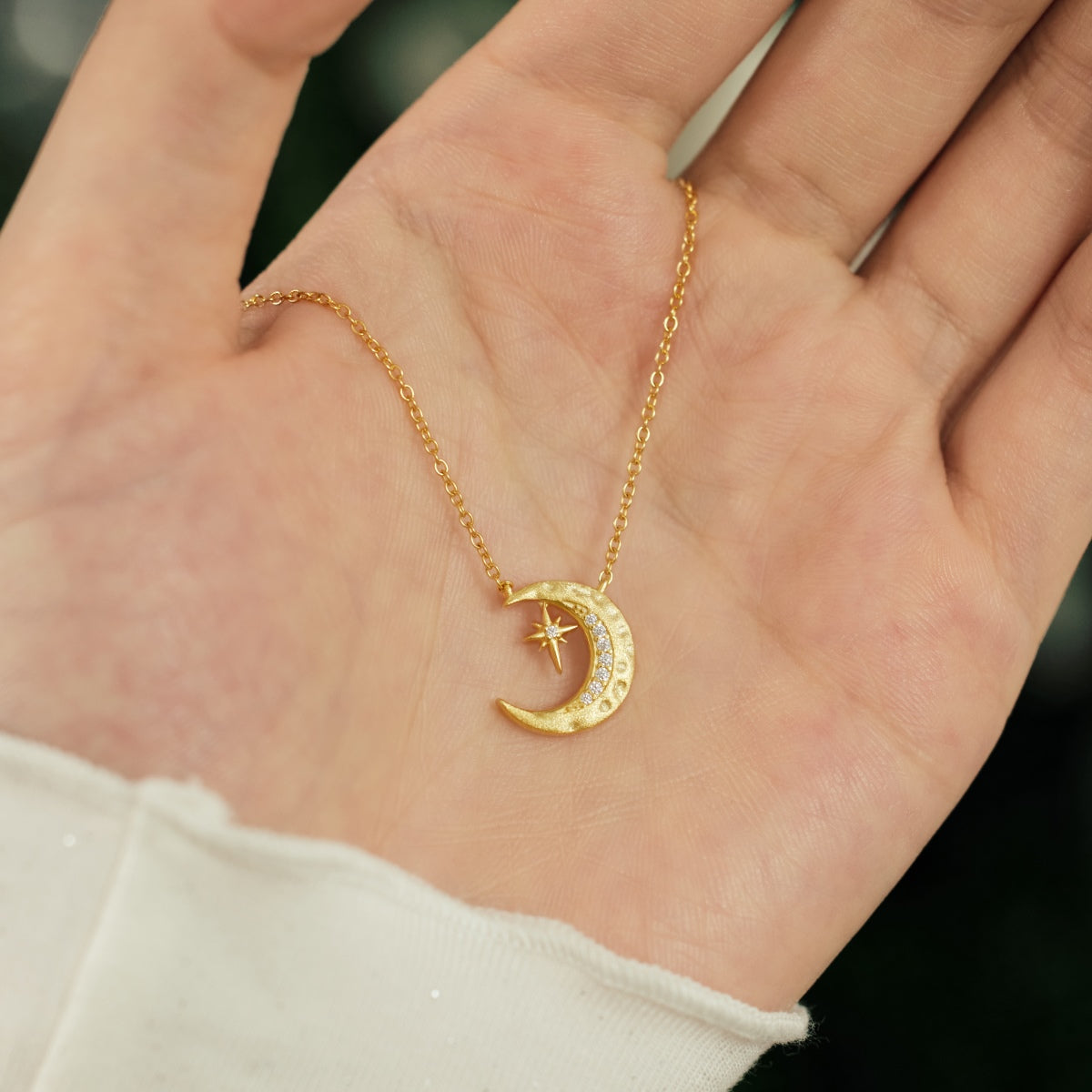 925 silver chain with crescent moon & star pendant - 18K gold-plated