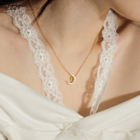 925 silver chain with crescent moon &amp; star pendant - 18K gold-plated