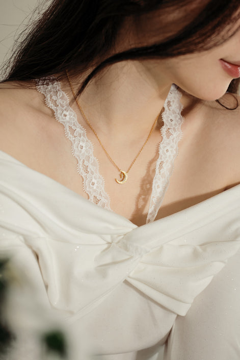 925 silver chain with crescent moon &amp; star pendant - 18K gold-plated