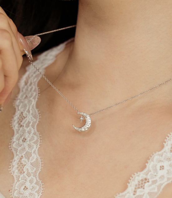 925 silver chain with crescent moon and star pendant