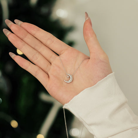 سلسلة فضية عيار 925 مع قلادة هلال ونجمة