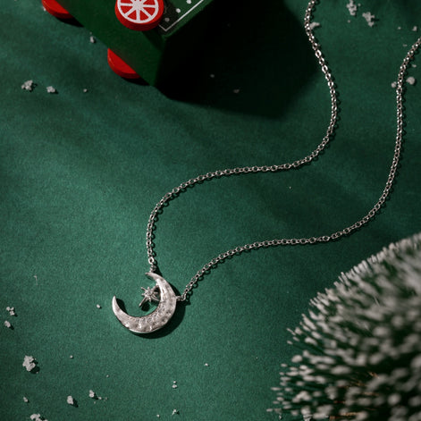سلسلة فضية عيار 925 مع قلادة هلال ونجمة