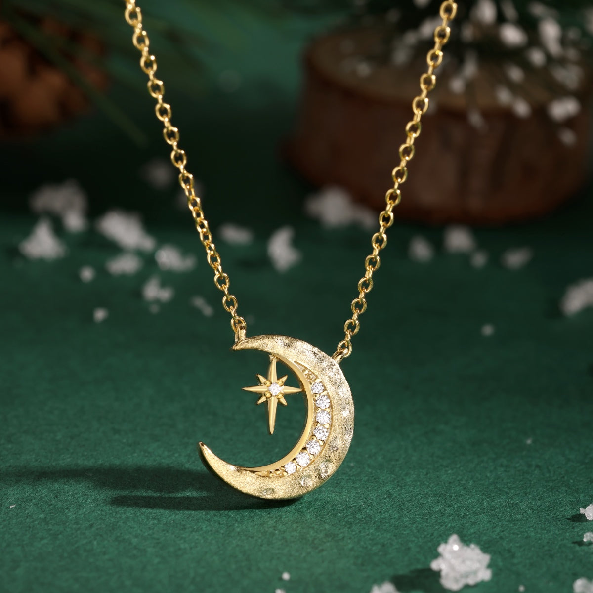925 silver chain with crescent moon & star pendant - 18K gold-plated