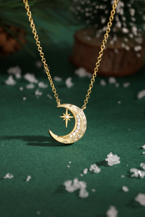 925 silver chain with crescent moon &amp; star pendant - 18K gold-plated