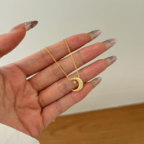 925 silver chain with crescent moon &amp; star pendant - 18K gold-plated