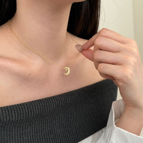 925 silver chain with crescent moon &amp; star pendant - 18K gold-plated