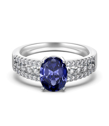 Ring made of 925 Sterling silver with blue zirconia in focus